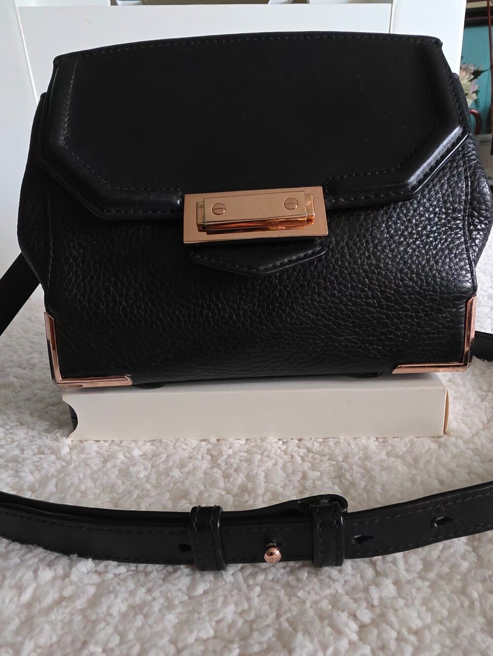 ALEXANDER WANG Black Leather Crossbody Bag with Rose Gold Hardware